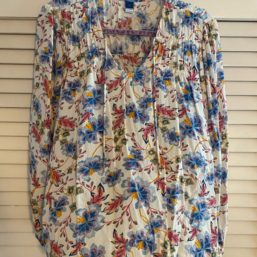 Old Navy Floral Blouse - Blue, Red, Yellow